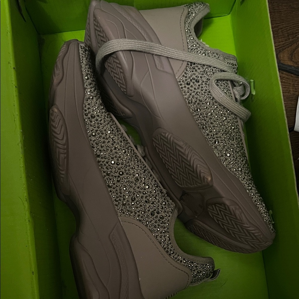 Call It Spring Taupe Crystal-Embellished Chunky Sneakers